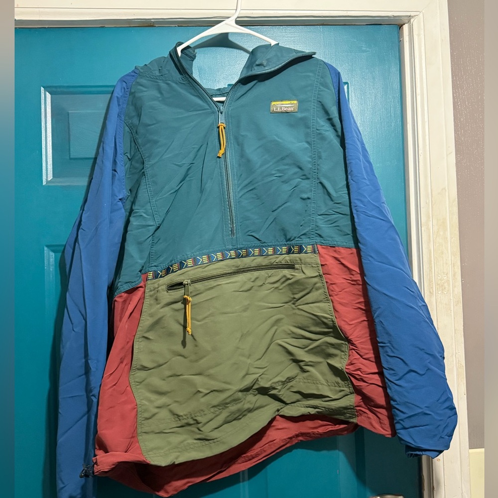 L.L. Bean Colorblock Pullover Jacket in Teal, Blue, Olive & Brick Red